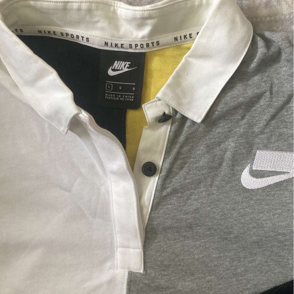 NIKE WOMEN SPORTSWEAR LONG SLEEVE POLO TOP CROP SWEATSHIRT MULTI Large - Picture 4 of 7